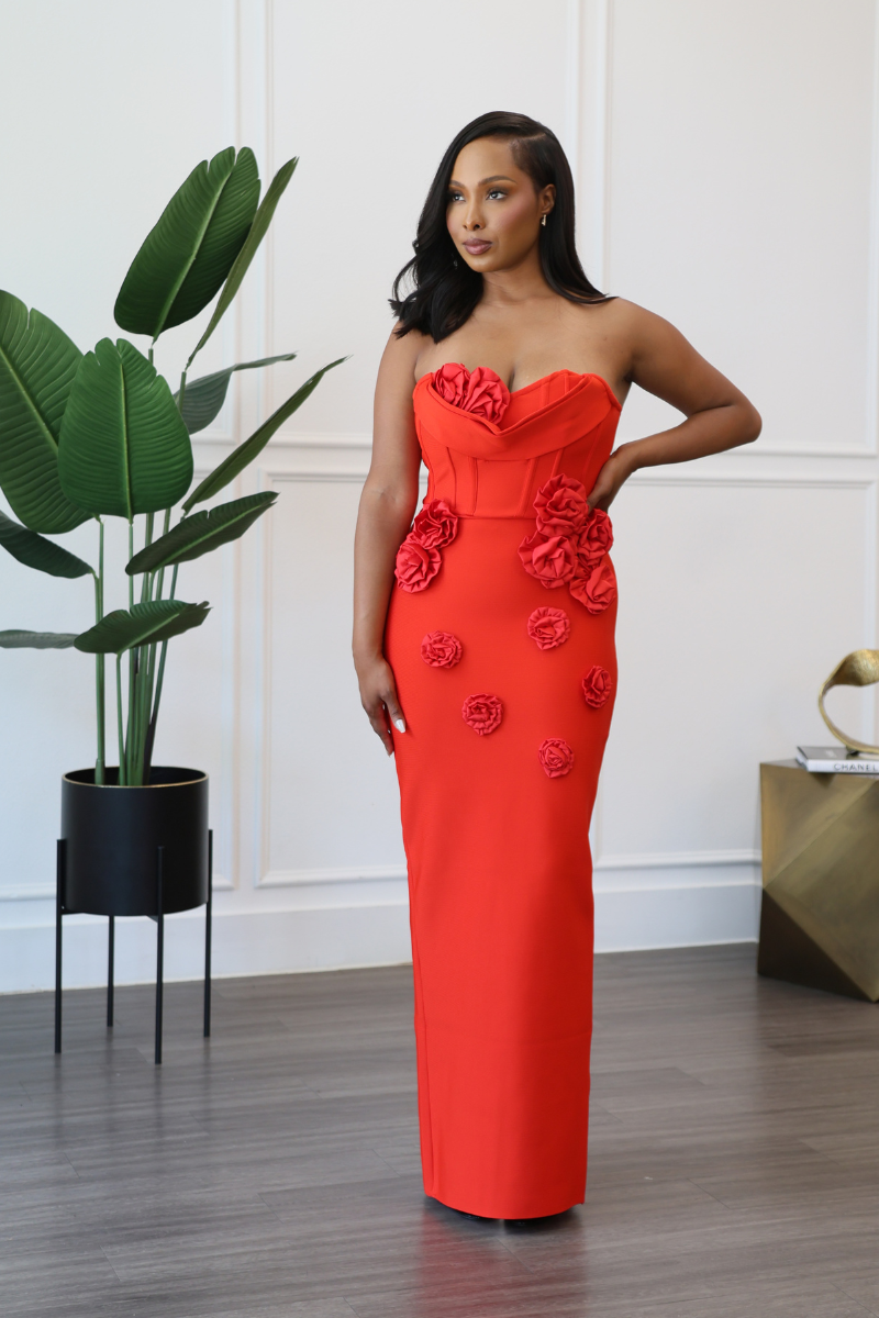 Scarlet Bloom Elegance Gown