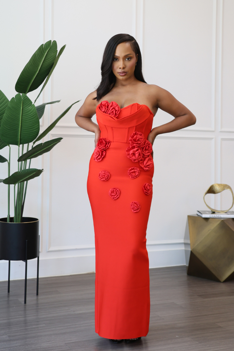 Scarlet Bloom Elegance Gown