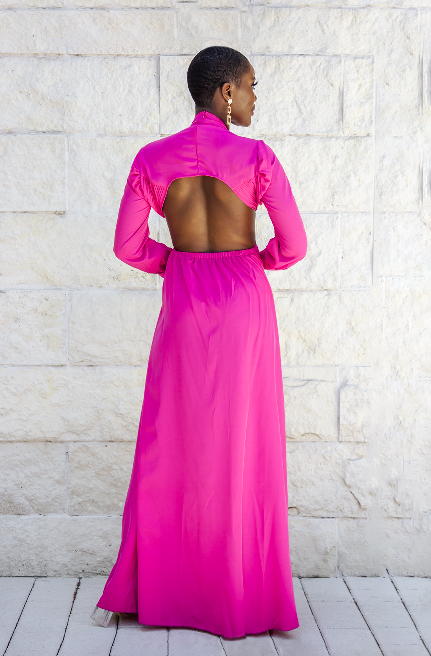 Long Sleeve Hot Pink Maxi Dress