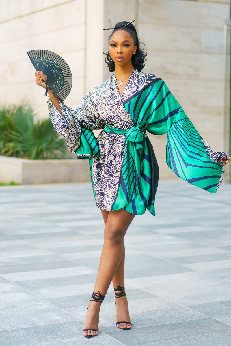 Kimono top dress satin